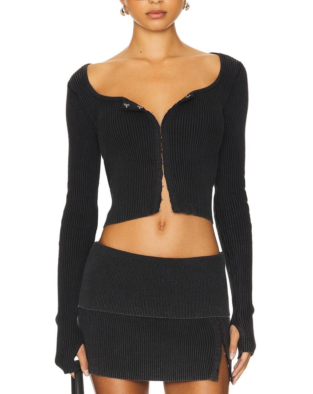 H:ours Ribbed Black Manon Cardigan Size S
